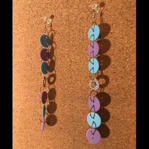 Blue and purple button earrings
